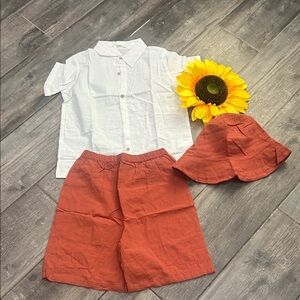 White and Brown Kids Button Down Shirt Set